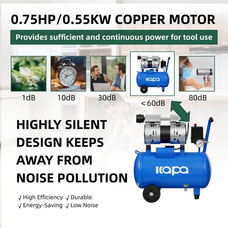 Low Price Cheap 220V 50Hz Portable Piston Air Compressor 8Bar 24L Oilless Silent Air Compressor Oil Free